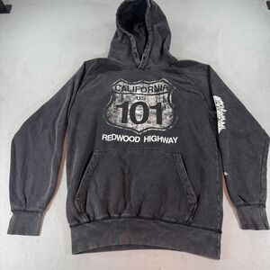 California US 101 Redwood Highway Hoodie Faded Black Distressed Graphic‎ Sz M